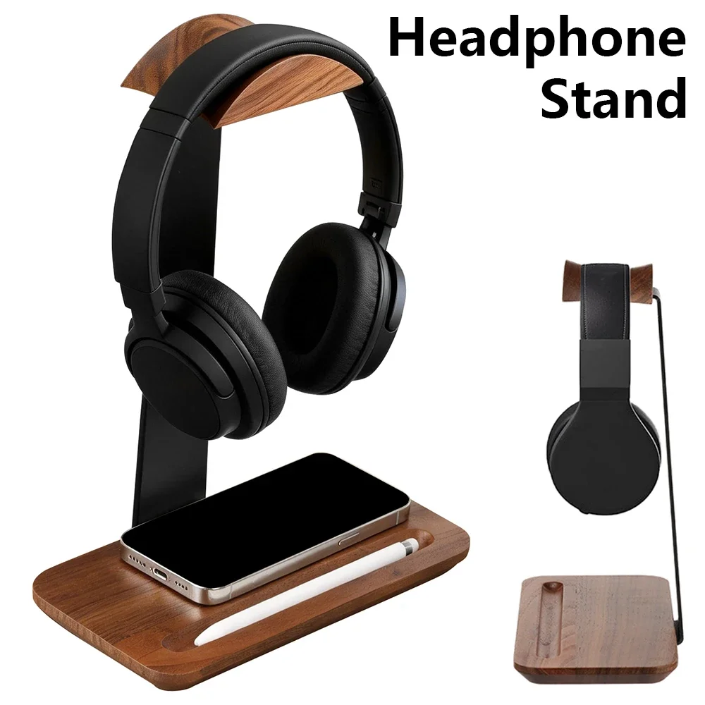 Gaming Accessories Setup - حامل سماعات رأس خشبي عالمي مع