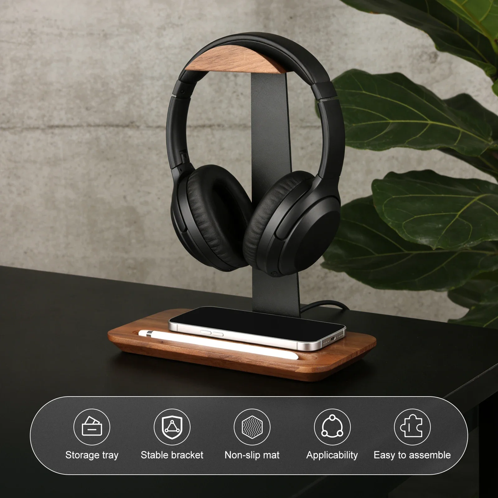 حامل سماعات رأس خشبي عالمي مع  - مراجعة Gaming Accessories Setup وسعره